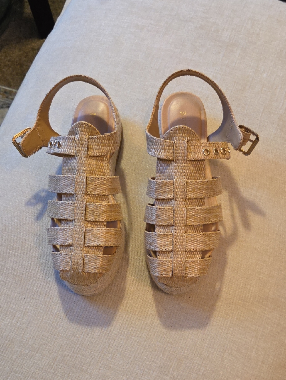 BAMBOO Nude Strappy Sandals with Gold Logo